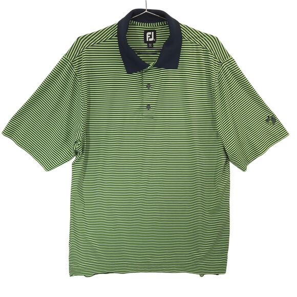 FootJoy Polo Mens Large Navy Green Striped Fairmount Club Performance Golf Shirt - Picture 1 of 13